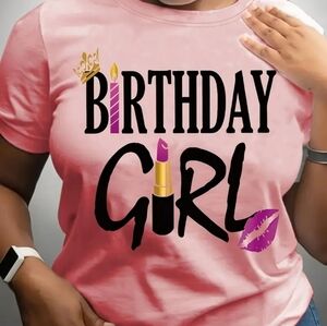 Birthday Girl Letter Print T shirt Short Sleeve Crew Neck